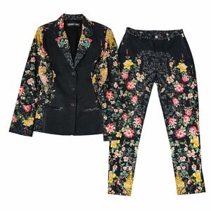 Johnny Was Pete&Greta Artsy Floral Print Cotton Trouser Jean Sz 8 Pant/S jacket